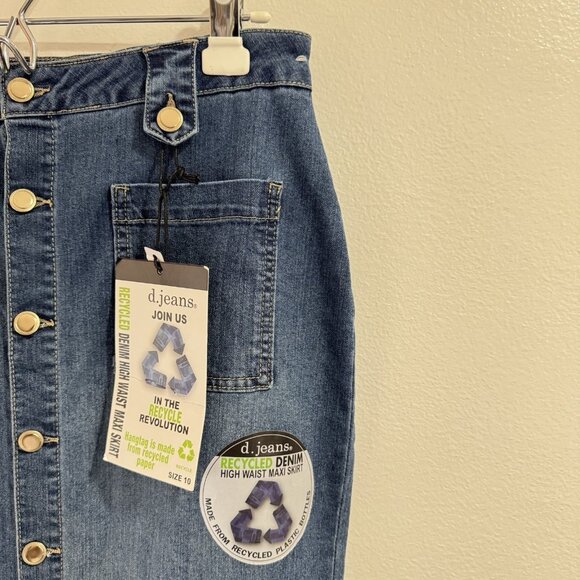 NWT D. Jeans Denim Jean Skirt 10 Pencil Stretch Blue Button Front Western - Picture 2 of 7